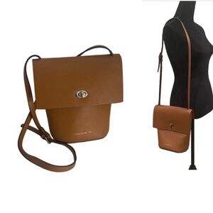 Expressions NYC pleather vegan tan camel neutral crossbody purse bag minimalist